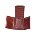 Croco Embossed Calf Leather Tri Fold Wallet w/ ID Window